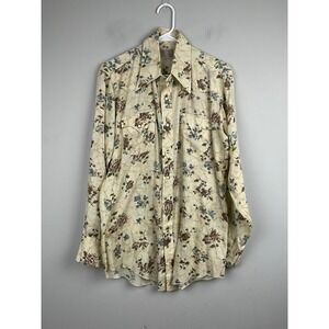 Vintage H Bar C Ranchwear Western Shirt Large Mens Pearl Snap Floral Long Tail‎